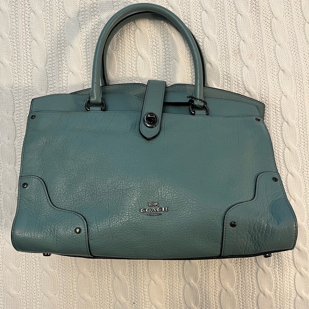 Coach Teal Leather Satchel - Picture 3 of 12